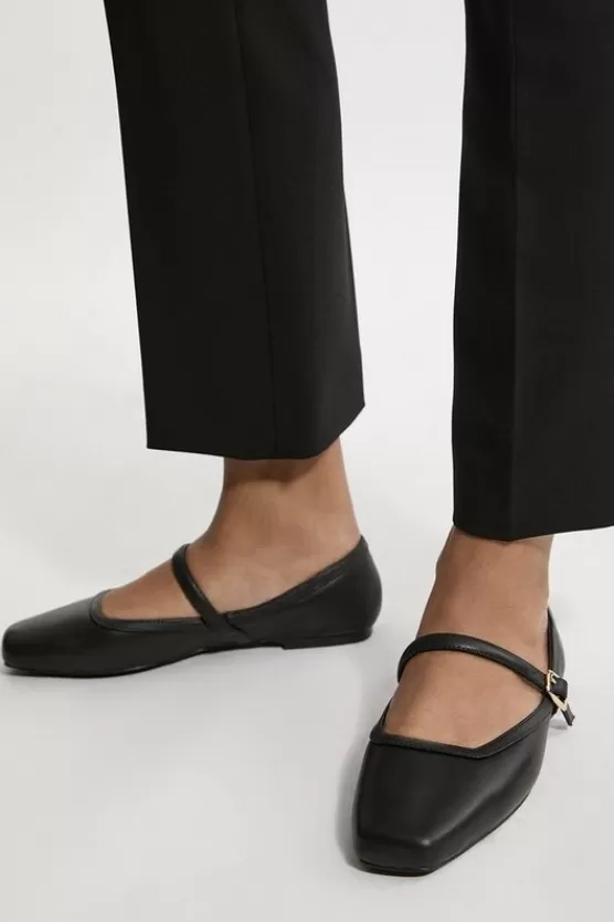 Clearance Karen Millen Leather Flat Square Toe Mary Jane black