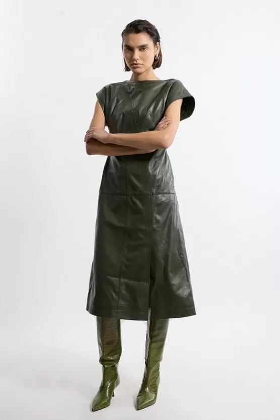 Hot Karen Millen Leather Full Midi Dress green