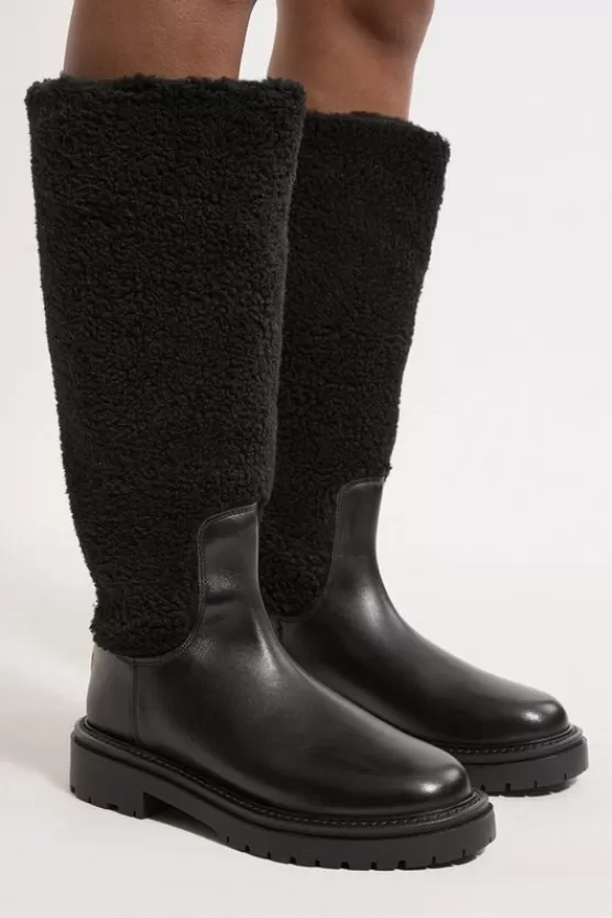 Hot Karen Millen Leather Fur Lined Chunky Calf Boot black