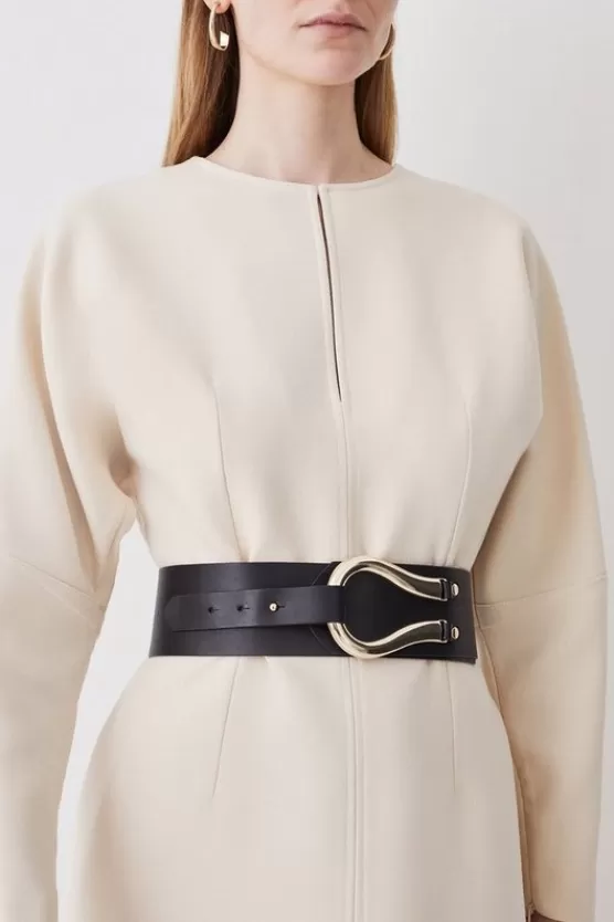 Fashion Karen Millen Leather Hardware Detail Waist Belt black