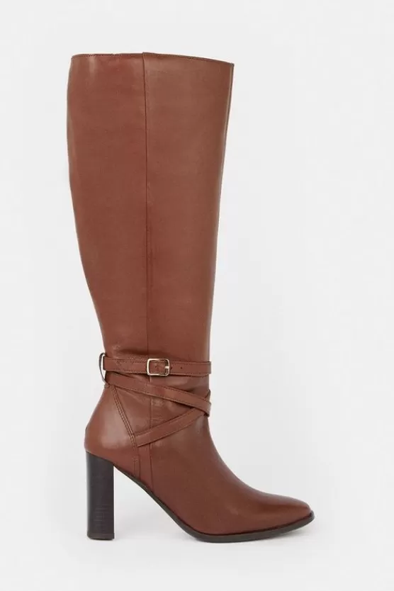 Flash Sale Karen Millen Leather Heeled Buckle Detail Knee High tan