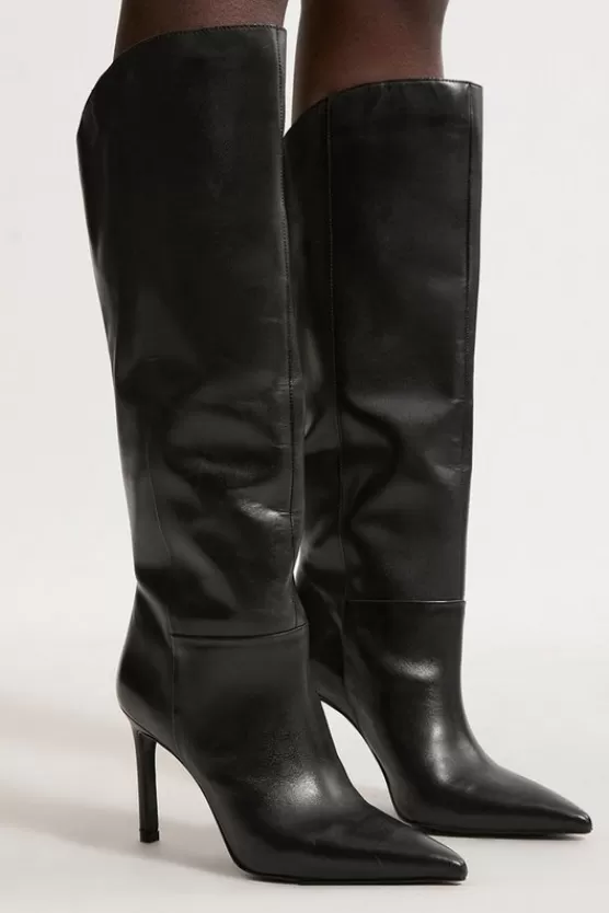 Discount Karen Millen Leather Pointed High Heel Western Boot black