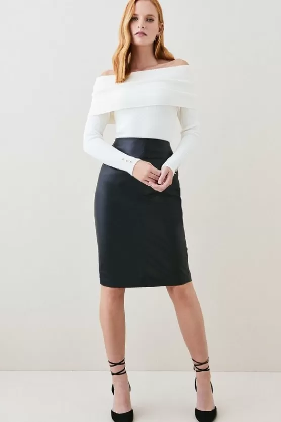 Cheap Karen Millen Leather Signature Skirt Co-ord black