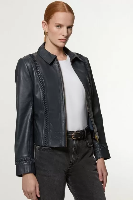 Clearance Karen Millen Leather Twist Detail Jacket navy