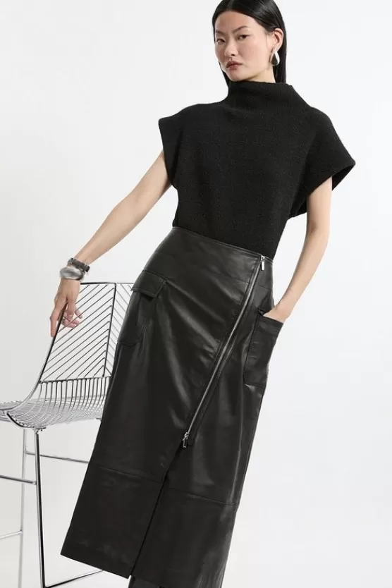 Store Karen Millen Leather Utility Pocket A Line Zip Through Midi Skirt black