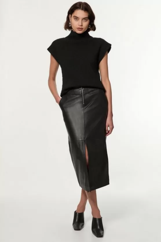 Online Karen Millen Leather Zip Detail Pencil Skirt black