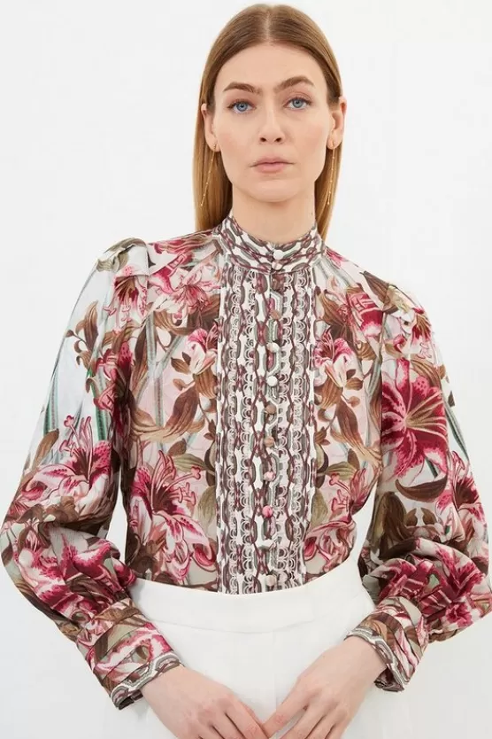 Hot Karen Millen Linen Viscose Border Print Woven Blouse floral