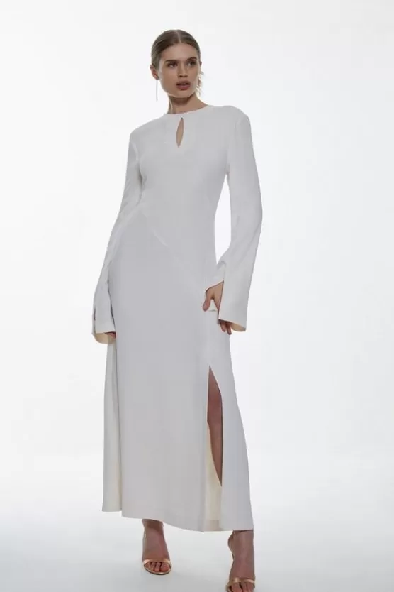 Hot Karen Millen Long Sleeve Column Midi Dress ivory