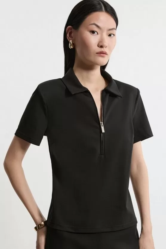 Cheap Karen Millen Luxe Ponte Jersey Polo Shirt black