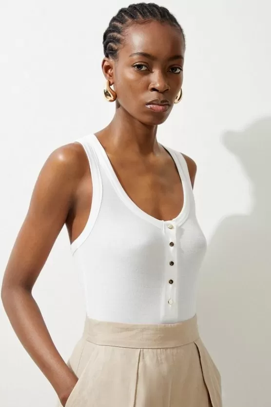 Hot Karen Millen Luxe Viscose Rib Jersey Scoop Neck Bodysuit ivory