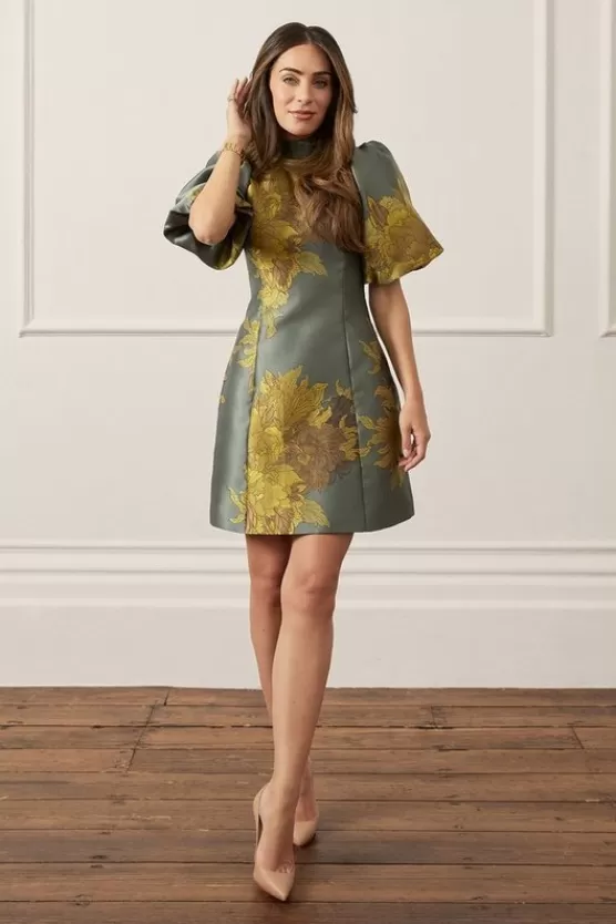 Hot Karen Millen Lydia Millen Jacquard Mini Dress With Tie Detail And Puff Sleeve floral