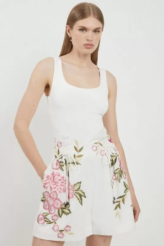 Cheap Karen Millen Lydia Millen Linen Embroidery Woven Short natural