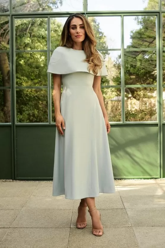 Hot Karen Millen Lydia Millen Petite Structured Crepe Cape Sleeve Full Skirt Tailored Midaxi Dress