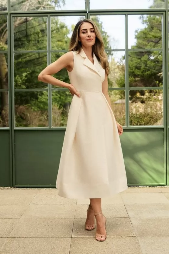 Online Karen Millen Lydia Millen Petite Taffeta Full Skirt Tailored Wrap Shirt Midaxi Dress cream
