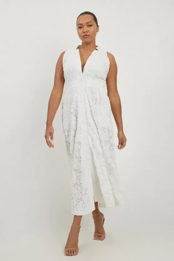 Shop Karen Millen Lydia Millen Plus Size Lace With Cotton Sateen Woven Halter Dress ivory