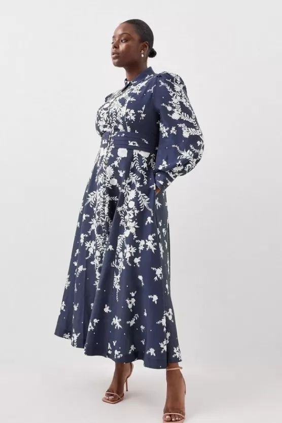 Sale Karen Millen Lydia Millen Plus Size Linen Placement Floral Woven Maxi Dress