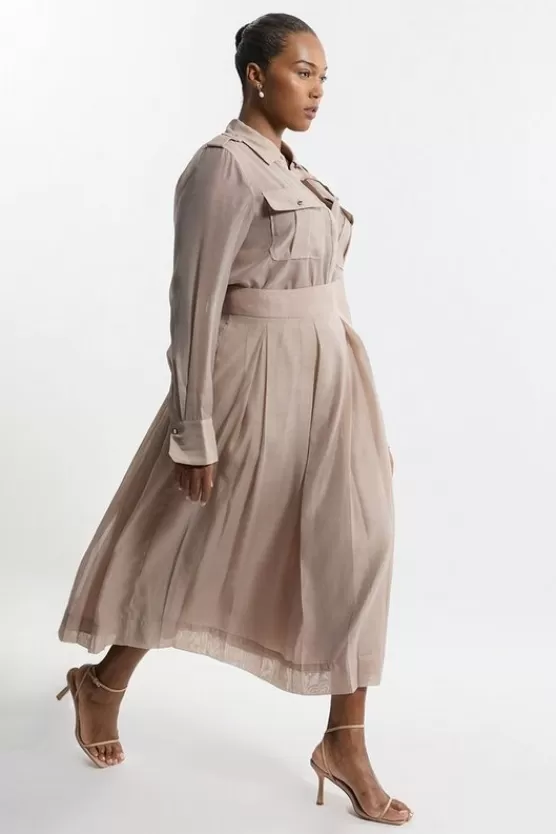 Outlet Karen Millen Lydia Millen Plus Size Organdie Woven Pleated Midi Skirt champagne