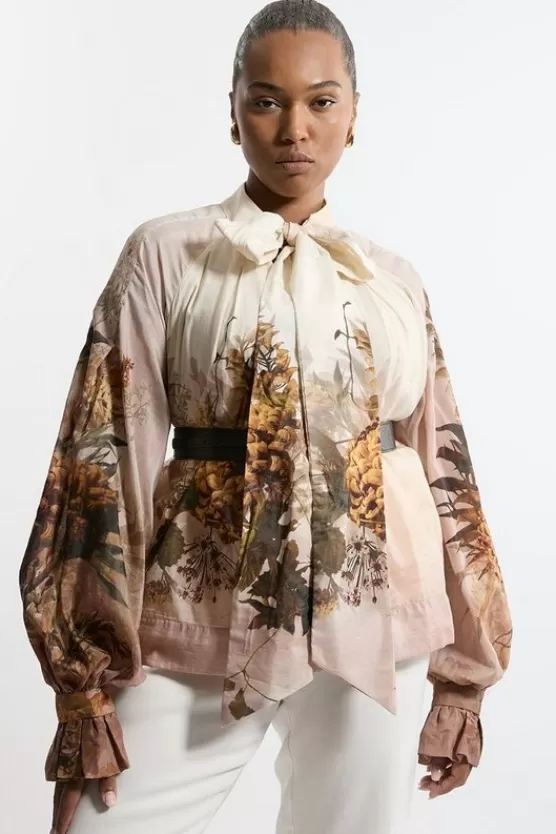 Best Sale Karen Millen Lydia Millen Plus Size Silk Cotton Border Print Blouse nudepink