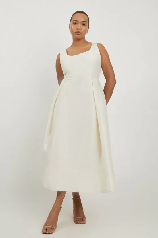 Outlet Karen Millen Lydia Millen Plus Size Taffeta Full Skirt Tailored Midi Dress cream