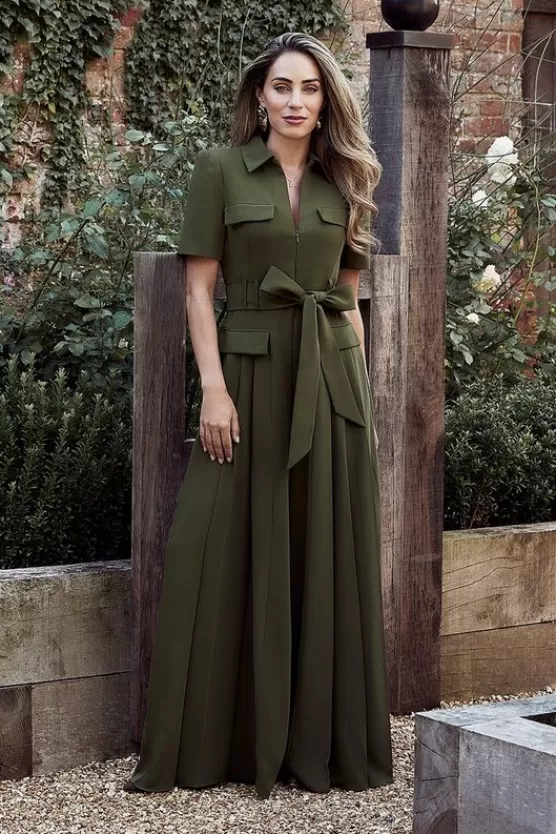 Shop Karen Millen Lydia Millen Structured Crepe Pocket Jumpsuit green