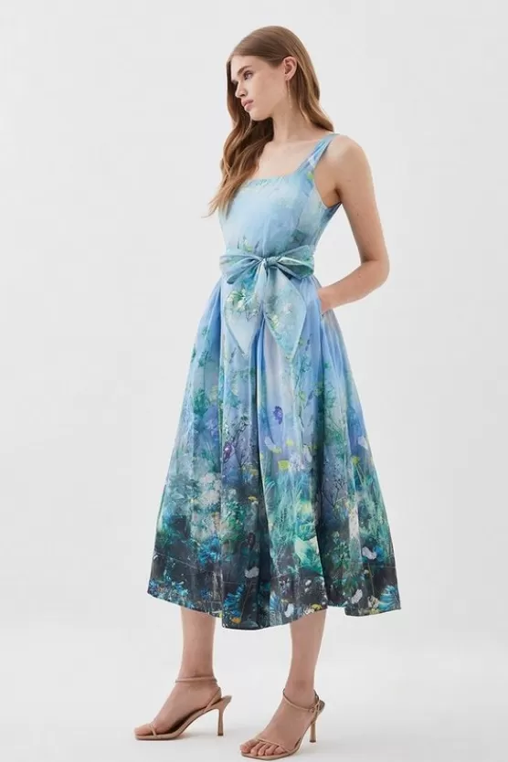 Online Karen Millen Lydia Millen Tall Cotton Scenic Floral Strappy Midi Dress