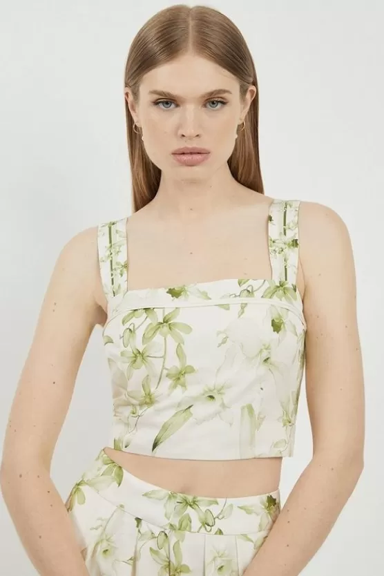 Discount Karen Millen Lydia Millen Tall Botanic Printed Linen Woven Top floral