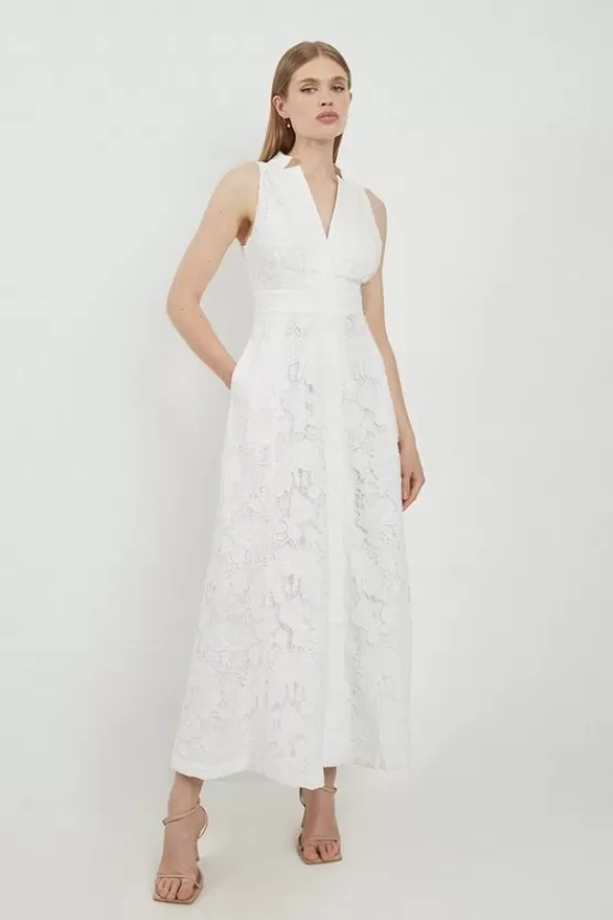 Shop Karen Millen Lydia Millen Tall Lace With Cotton Sateen Woven Halter Dress ivory