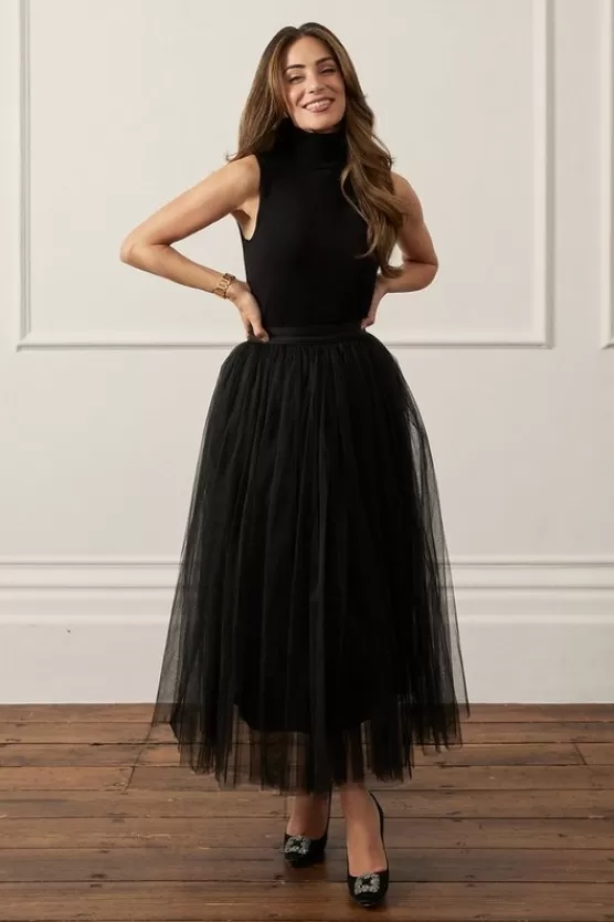 New Karen Millen Lydia Millen Tulle Woven Maxi Skirt black