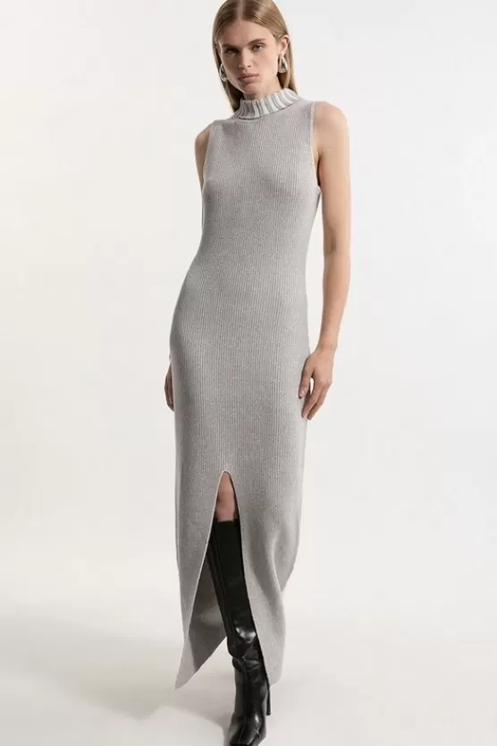 Flash Sale Karen Millen Marled Knit Clean Look Column Maxi Dress grey