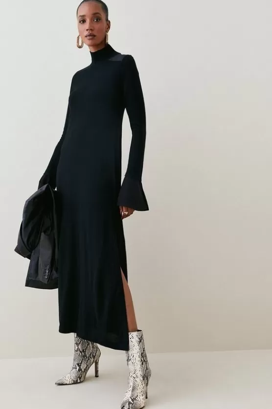 Store Karen Millen Merino Wool Silk Cuff Maxi Knit Dress black