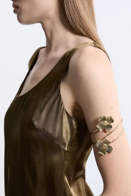 Cheap Karen Millen Metal Flower Arm Cuff gold