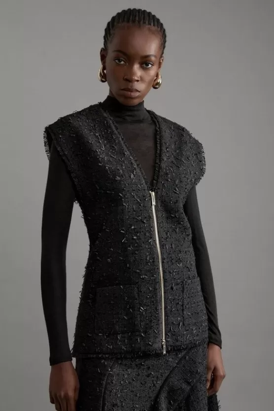Online Karen Millen Metallic Boucle Sleeveless Tailored Jacket black