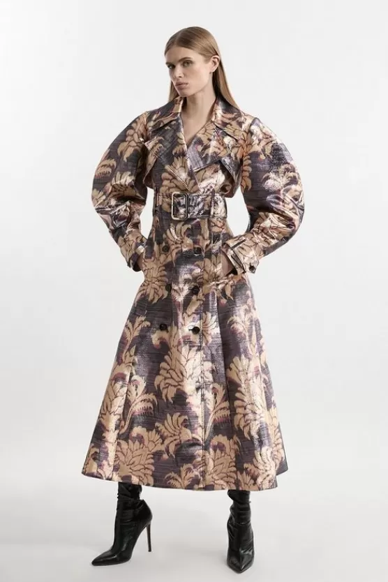 Best Sale Karen Millen Metallic Tailored Trench Maxi Coat floral