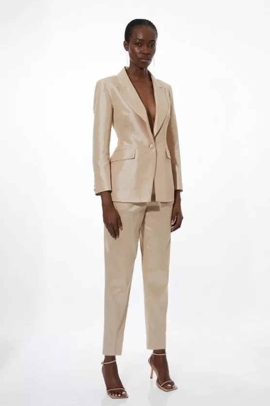 Shop Karen Millen Metallic Taffeta Single Breasted Tailored Blazer & Trouser Set champagne