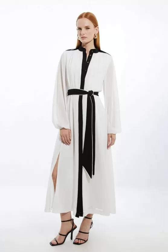 Online Karen Millen Military Mono Belted Woven Midi Dress white