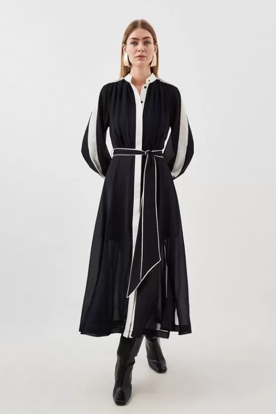 Cheap Karen Millen Military Mono Belted Woven Midi Dress black