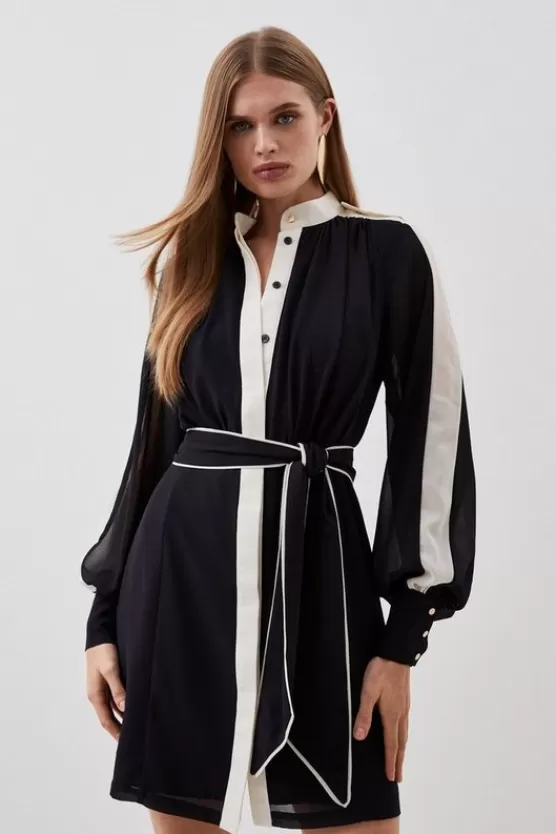 Fashion Karen Millen Military Mono Belted Woven Mini Dress black