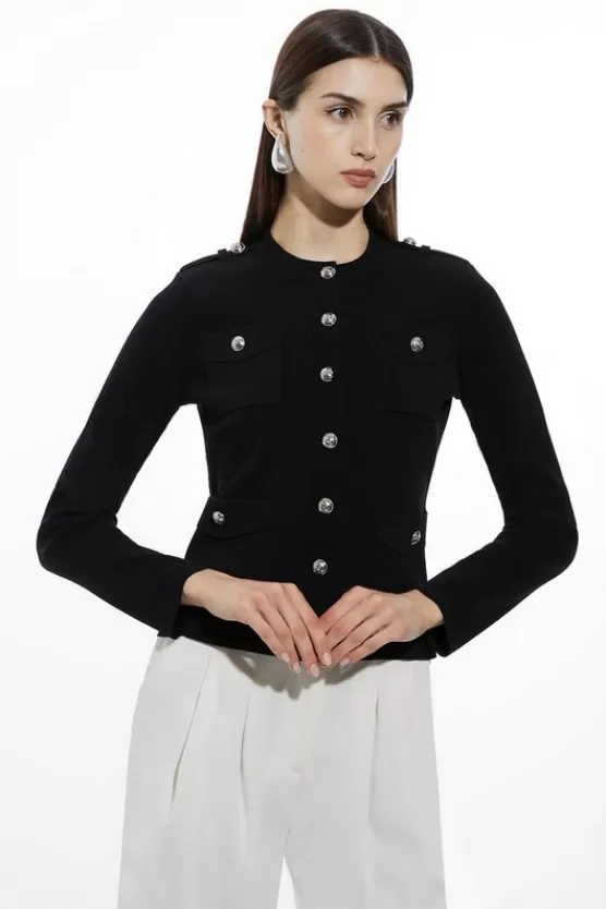 Discount Karen Millen Military Trim Knitted Four Pocket Jacket black