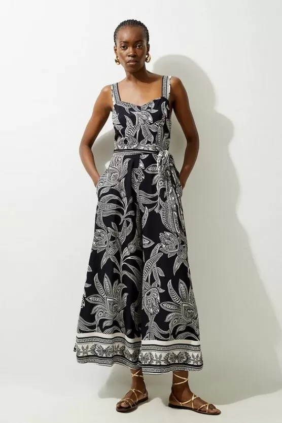 New Karen Millen Floral Printed Viscose Woven Strappy Jumpsuit mono