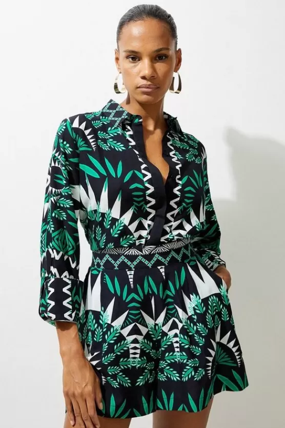 Sale Karen Millen Printed Viscose Woven Beach Shirt mono