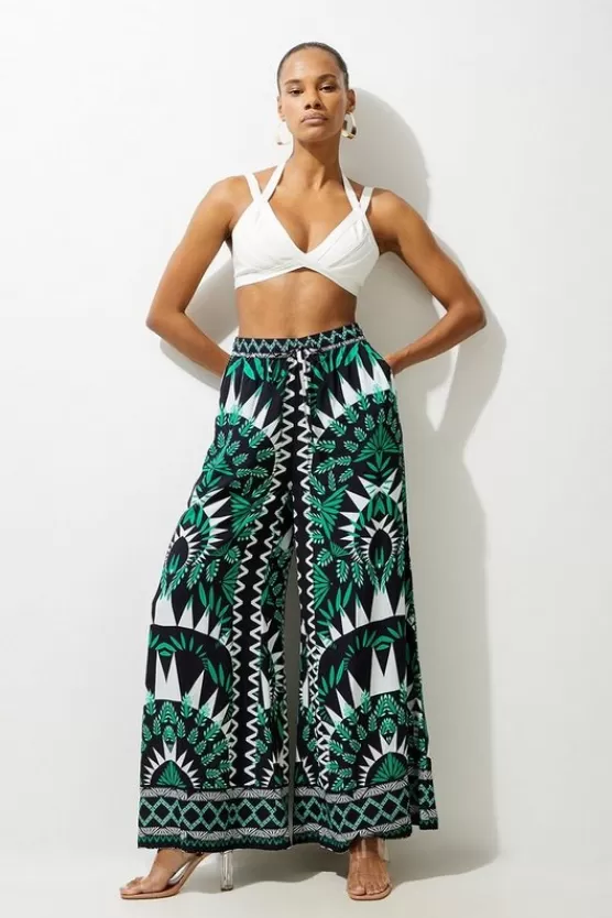 Store Karen Millen Printed Viscose Woven Beach Wide Leg Pants mono