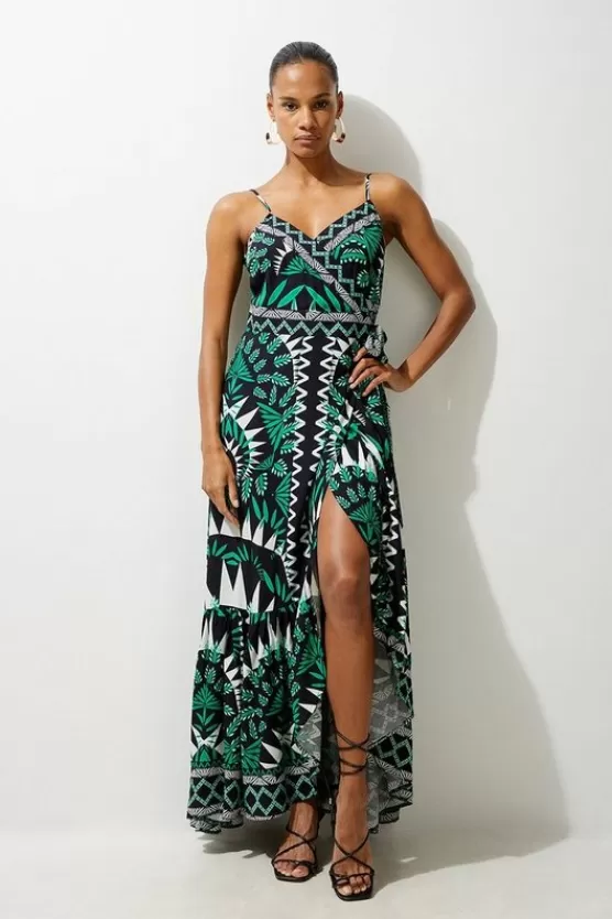 Discount Karen Millen Printed Viscose Woven Strappy Beach Maxi Dress mono