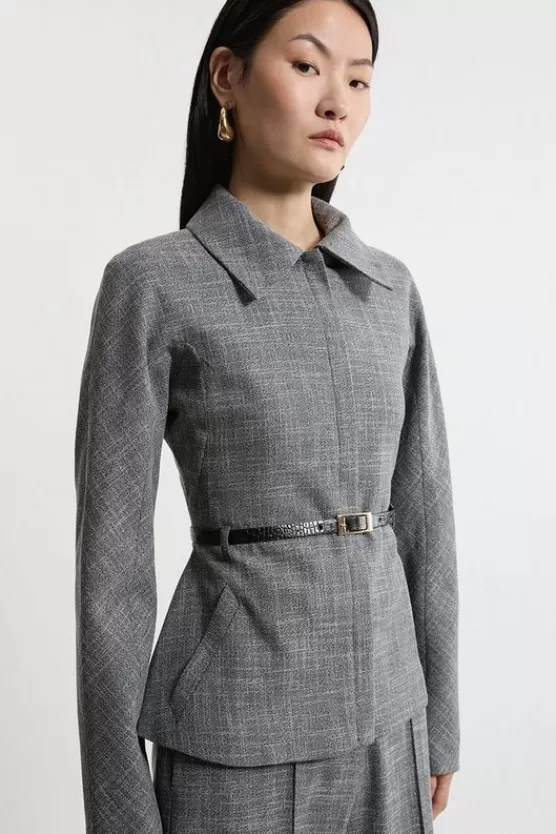 Best Sale Karen Millen Texture Belted Collared Tailored Jacket mono