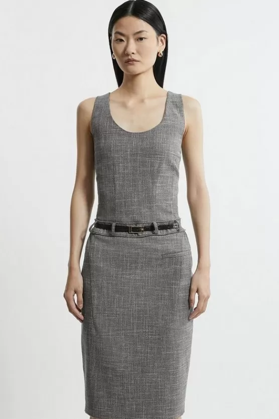 Outlet Karen Millen Textured Seam Detail Tailored Midi Dress mono