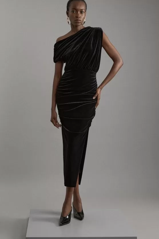 Store Karen Millen One Shoulder Jersey Draped Midi Dress black