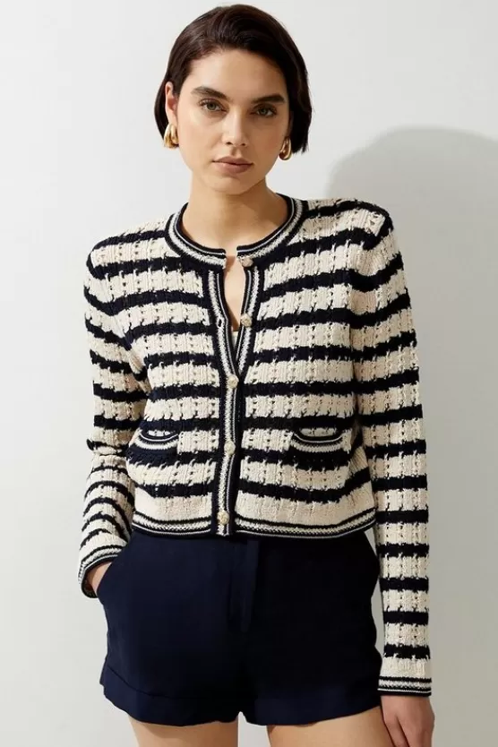 Store Karen Millen Open Stitch Tape Yarn Short Cardi stripe