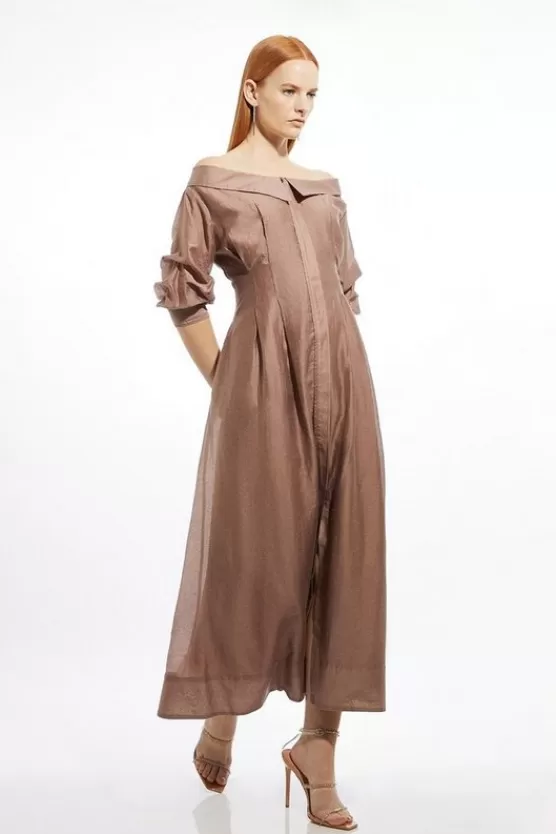 Outlet Karen Millen Organdie Dropped Shoulder Woven Shirt Dress taupe