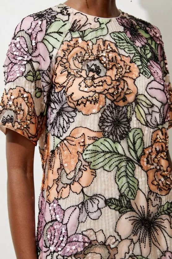 Best Karen Millen Organdie Sequin & Beaded Short Sleeve Woven Dress multi