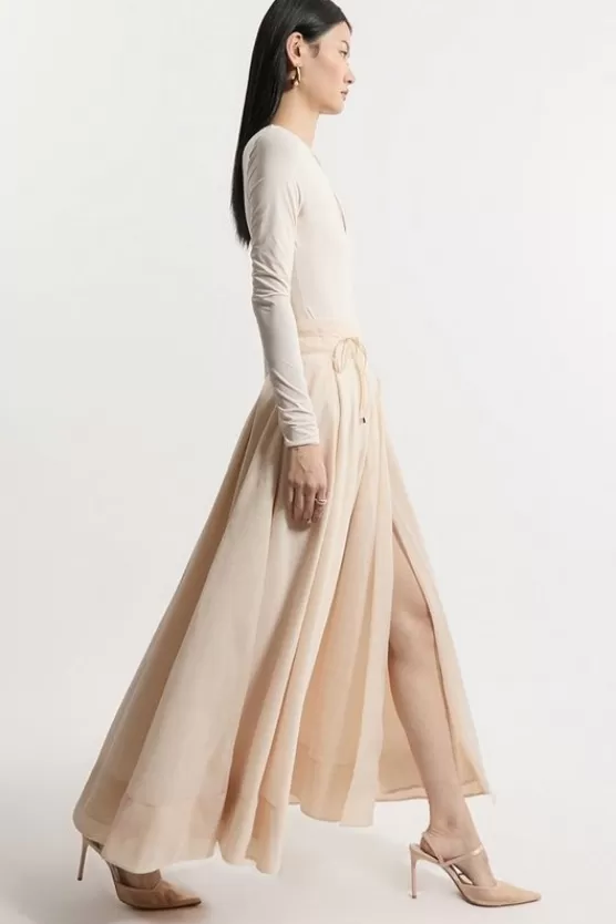 Best Sale Karen Millen Organdie Split Woven Prom Midi Skirt nude