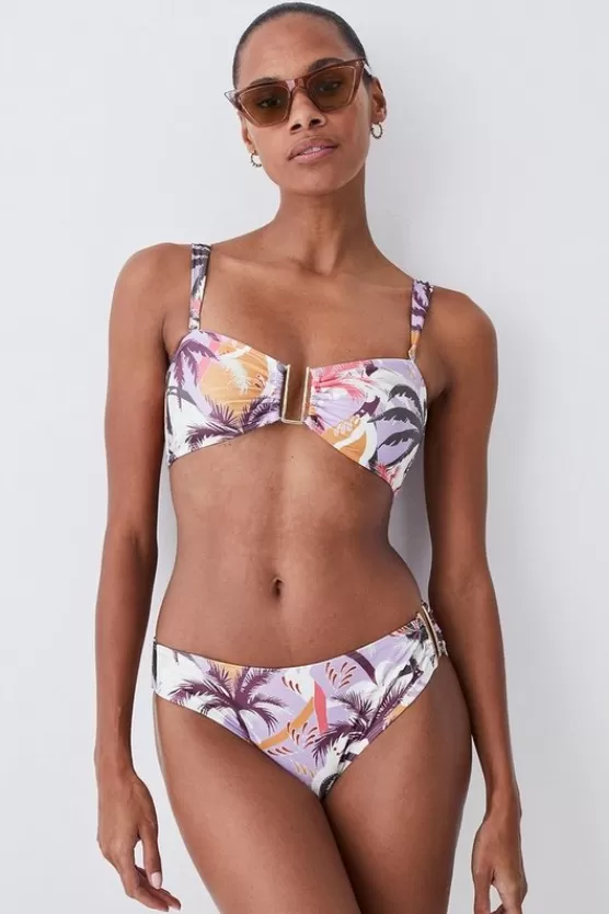 Clearance Karen Millen Palm Print Gold Trim Bikini Set multi